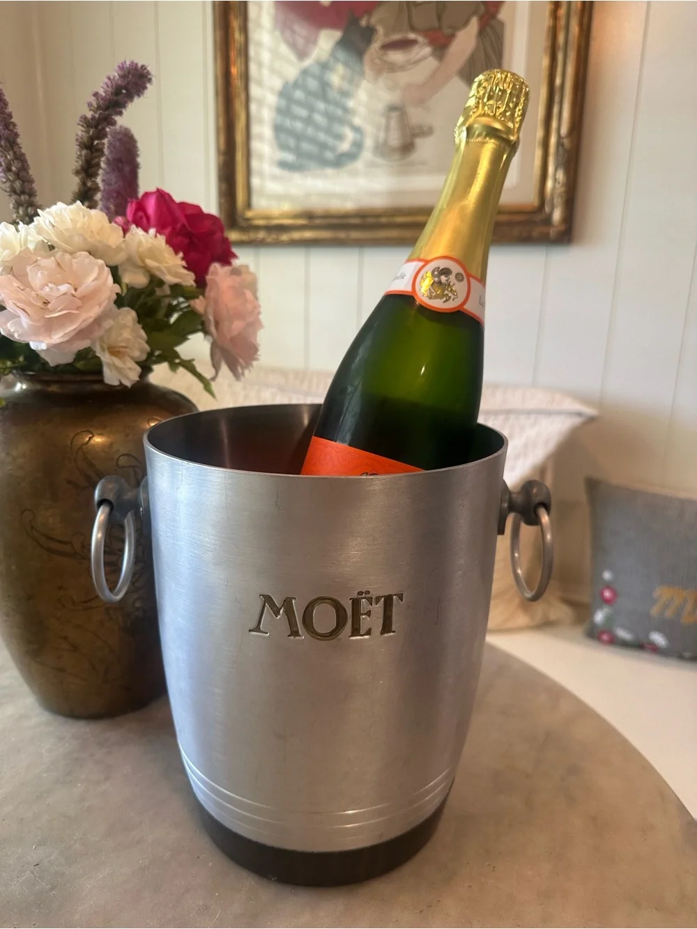 Vintage French Moet Champagne Ice Bucket - Branded Stainless Finish